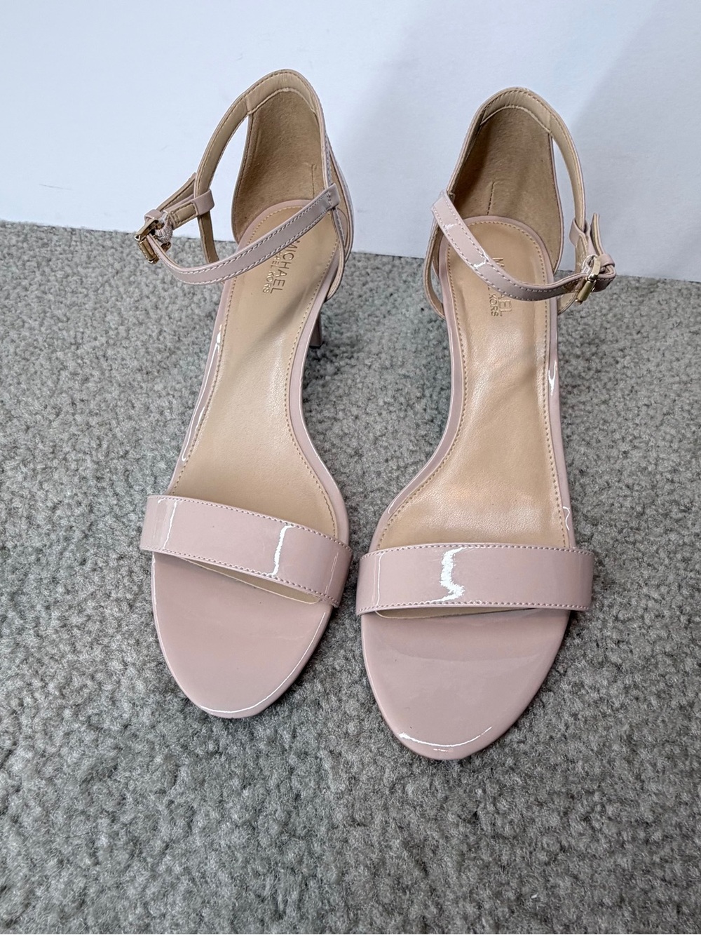 MICHAEL Michael Kors Simone Sandal Blush Pink Patent Leather Ankle Strap 8.5